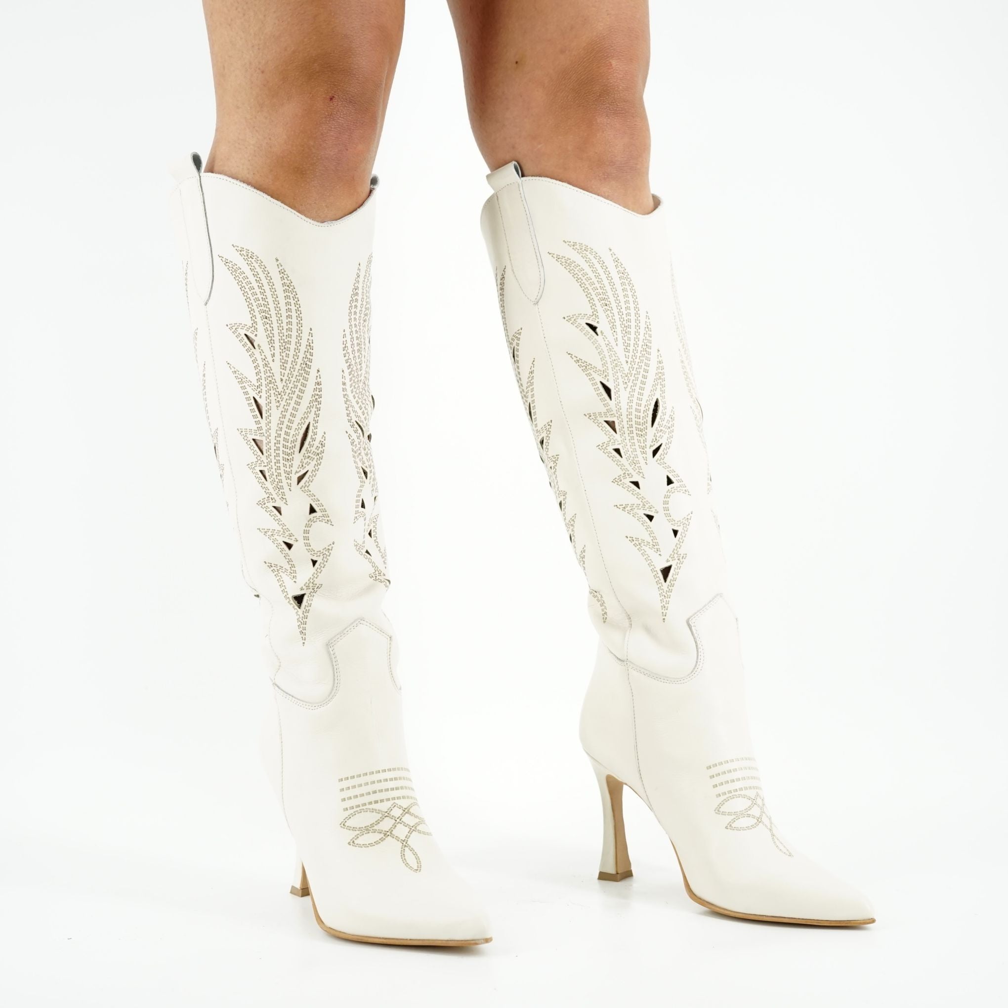 Stivali lunghi Testa stile texano con tacco alto sottile in pelle: SARA 40LAS